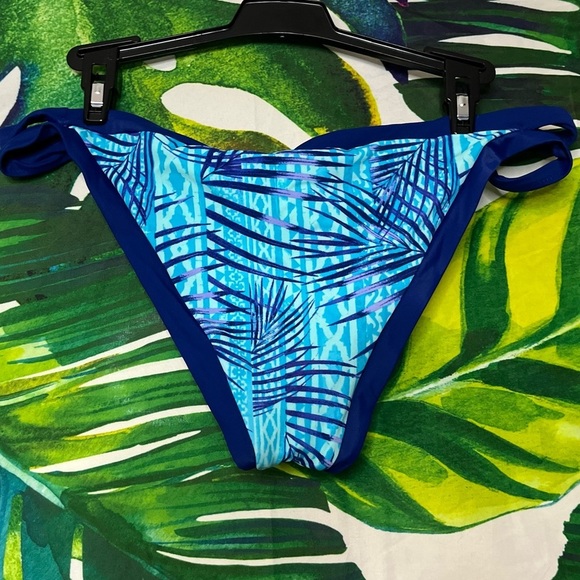 NWT Adore Me XL Landa Tropical Turquoise Dark Blue Palm Leaf Print Bikini Bottom - Picture 5 of 9